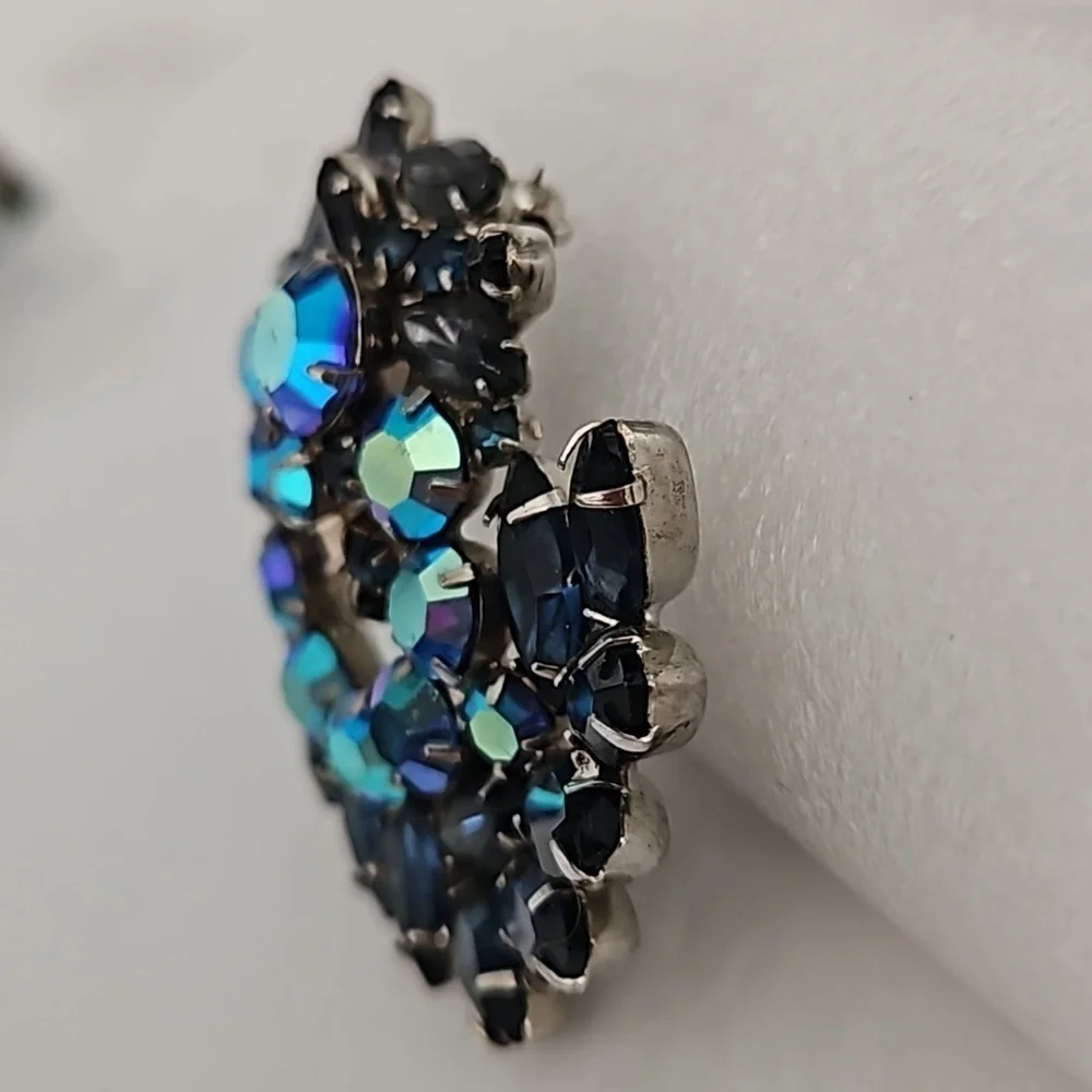 Vintage Large Aurora Borealis Navy Brooch